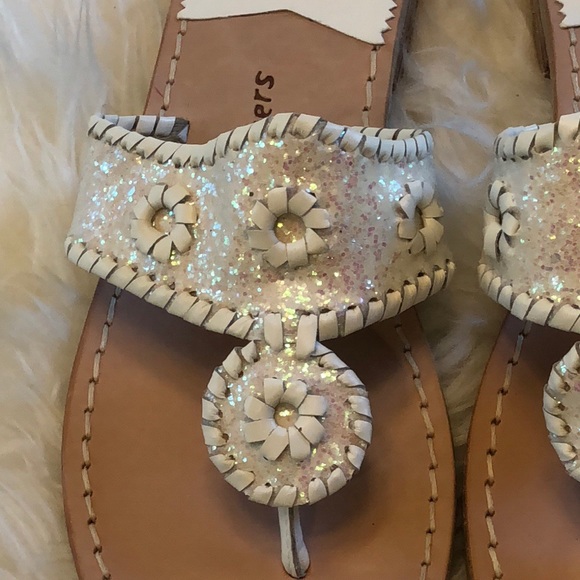 Jack Rogers White Glitter Cleo Sandal Leather NEW - Picture 3 of 7